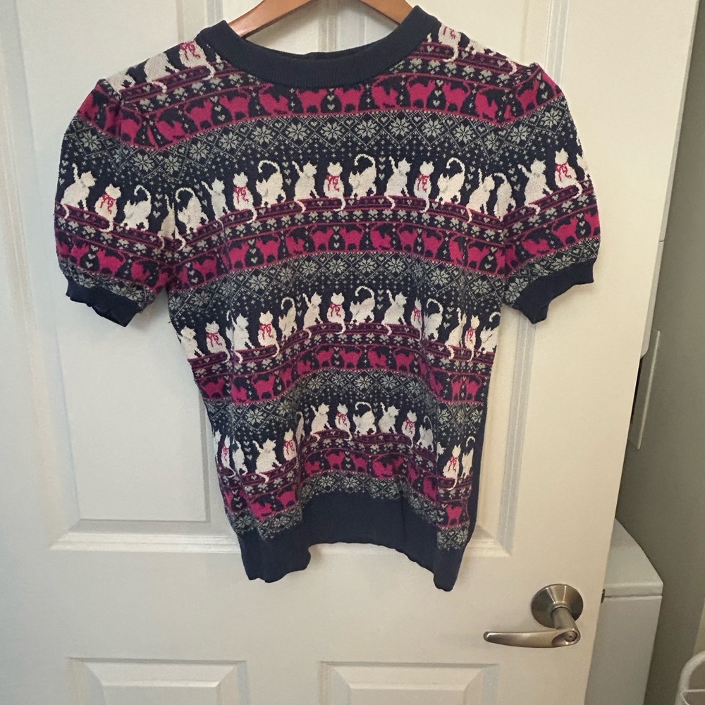 UNIQUE VINTAGE CAT PATTERN SWEATER SIZE L
